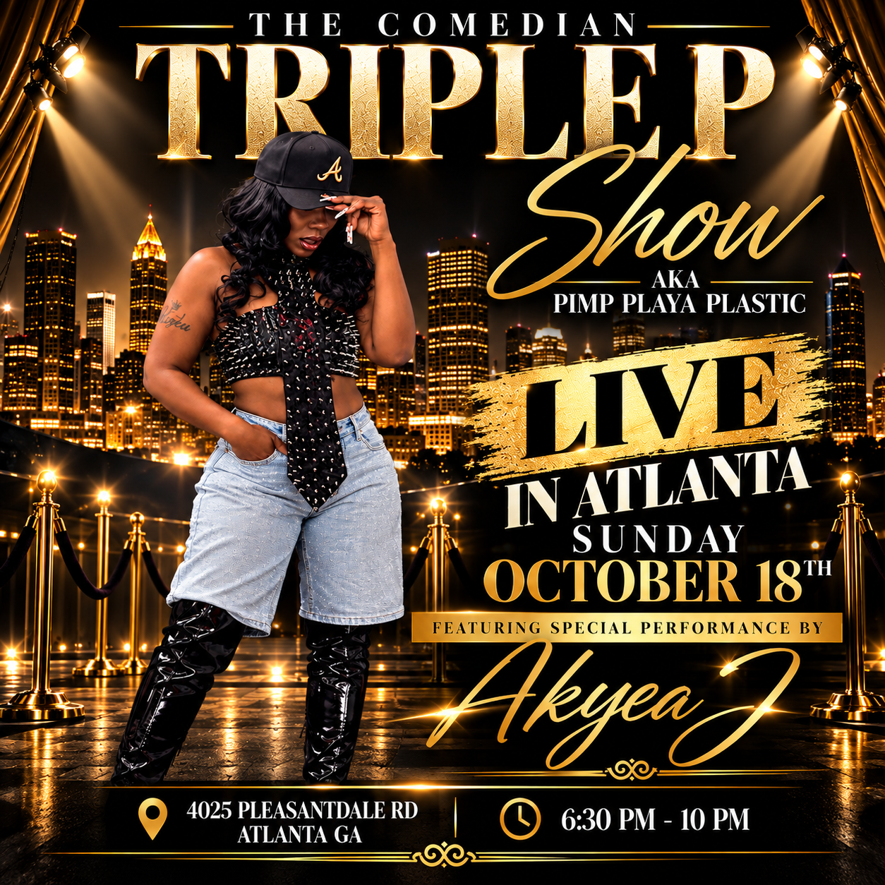 The Comedian Triple P Show featuring Akyea J in Atlanta on October 18, 2026, from 6:30 PM to 10 PM